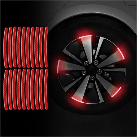 Bardusch 20 Pièces Autocollant Réfléchissant De Jante Roue, Autocollant Imperméables Pneu Voiture, Nuit Réfléchissant Sécurité Décoration Stripe pour Roue Intérieure De Voiture, Moto(Rouge)