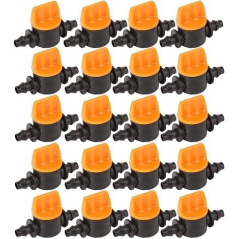 Bardusch 20 Pièces Vanne de tubes d'irrigation, soupape d'irrigation goutte à goutte 1/4 de pouce barbelé vanne d'arrêt de tube d'irrigation