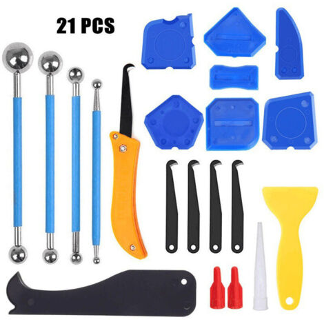 Bardusch 21 Pièces Outil de Calfeutrage Joint, Grattoir Joint Silicone, Outils de l'enlève joint, Lisseur Joint Silicone, Outil de Retrai de Silicon Pour Cuisine, Salle de bain, Sol, évier, Fenêtre