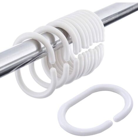 Bardusch-24 anneaux de rideau de douche en plastique blanc, forme C, pour tringle de salle de bain