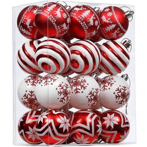 Bardusch-24 boules rouges blanches multicolores incassables avec ficelles, décoration sapin Noël