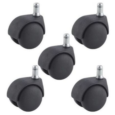 Bardusch-2Gt Roues Et Roulettes – Lot de 5 roulettes pivotantes jumelées 50 mm – Charge maximale 160 kg – Tige lisse – Compatible fauteuils en plastique noir