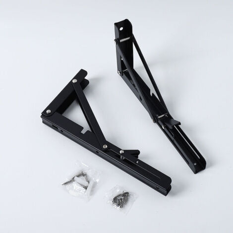 Bardusch-2pcs Équerres Étagères Pliable 400mm,Équerres Pliantes Support Console Pliable Charge Maximale 150KG Robuste Brace de Tablette Flottants Pour Garage Cuisine Chambre, Noir, avec Vis