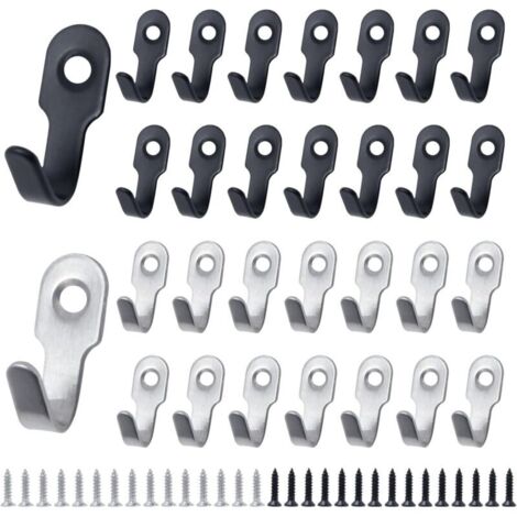 Bardusch 30 Pcs Crochet Mural Noir a Visser Crochet Petit Clavier Crochets à Clés Noir Argent Mini Crochet Rétro INOX Crochet de Manteau avec Vis pour Porte,Mur,Salle de Bain,Cuisine(27 X 12 mm)