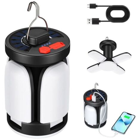 Bardusch - 3600mAh LED Solaire Lampe de Camping Lanterne Rechargeable USB, 6 modes SOS étanche Portable IP67 étanche Lampe de Camping