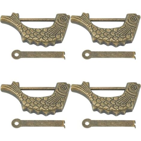 Bardusch-4 ensembles de serrures à combinaison en alliage de poisson rétro 60x31x8.5mm en forme de poisson cadenas de verrouillage vintage avec clé pour boîte d'armoire de porte de tiroir
