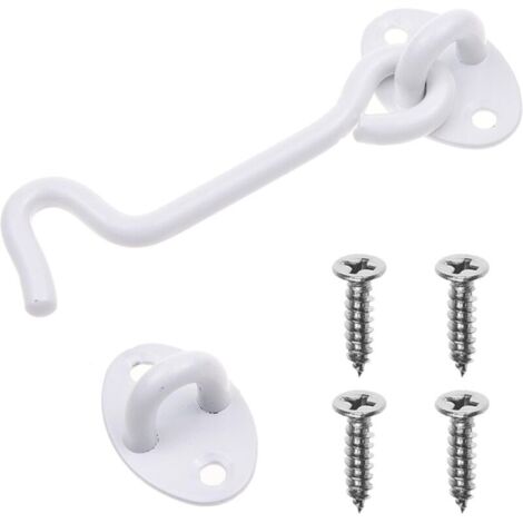Bardusch-4-inch Crochet et œillet Robustes - 1x Serrure de Porte de Grange (Blanc), 4x Vis de Montage - Crochets en acier inoxydable enduit avec de poudre pour des portes, des fenêtres