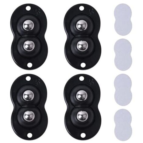 Bardusch-4 mini roulettes auto-adhésives 360°, rouleaux universels pour poubelles/boîtes, noires