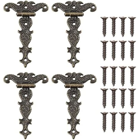 Bardusch 4 Pièces Charnière Rétro, Charnières Décoratives en Bronze Rétro Avec Vis de Montage, Convient à la Réparation de Décoration de Boîte à Outils de Meuble d'Armoire (4,45 2,72 Pouces)