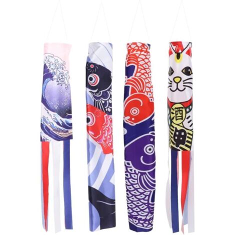 Bardusch - 4 PièCes Drapeaux De Poisson en Satin Suspendus pour DéCoration De Restaurant, avec Manches À Air De Chat Et Motifs De Vagues, DéCoration D'ExtéRieur ColoréE Et LéGèRe