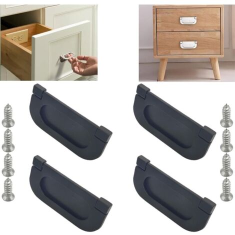 Bardusch-4 poignées invisibles noires 75mm horizontales avec vis pour armoires de cuisine
