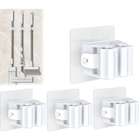 Bardusch-4 porte-balais muraux – sans perçage – cuisine/sdb/jardin/garage – rangement balai/vadrouille.