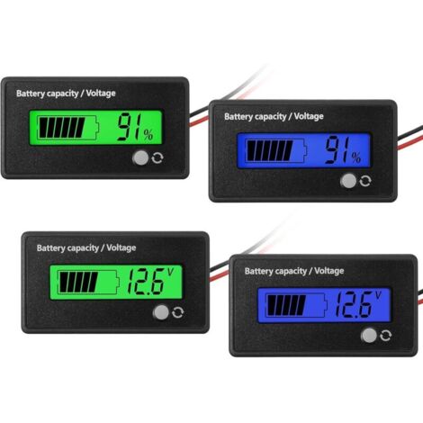 Bardusch-4Pcs DC 12V 24V 36V 48V 72V Compteur Batterie avec Alarme, Indicateur de Tension Capacité Batterie Moniteurs Jauge Batterie Plomb-Acide et Indicateur Batterie Lithium-ION (Vert et Bleu)