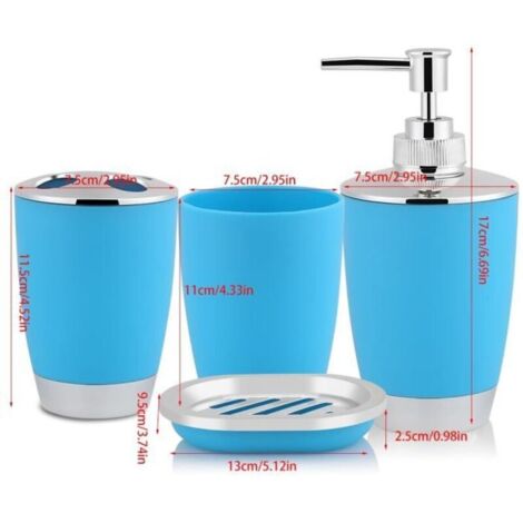 Bardusch - 4pcs - set accessoires de costume de salle de bain comprend un distributeur de porte-savon de tasse de brosse à dents bleu