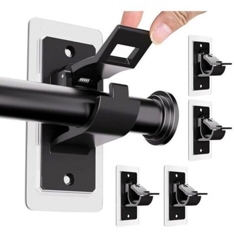 Bardusch - 4pcs Supports de tringle à rideaux autocollants sans perçage - Crochets de tringle à rideaux à coller Pour salle de bain - Noir