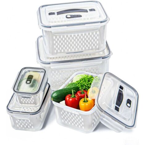 Bardusch-5 boîtes rangement frigo avec passoire amovible, plastique, pour salade, fruits, légumes, organisation réfrigérateur