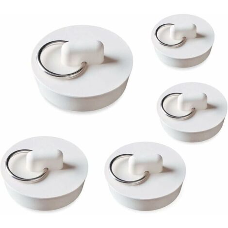 Bardusch-5 Pièces Bouchon de Baignoire Bouchon Evier en Caoutchouc 5 Tailles Blanc Lavabo Bouchon de Vidange Set Bouchon d'évier pour Baignoire, Cuisine et Salle de Bain