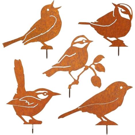 Bardusch-5 Pièces Oiseaux Decoratifs, Oiseauxs Rouillé Décoration de Jardin pour ArbreOiseaux Rouillés avec Vis, Déco Jardins Métal Rouillé pour Terrasse Décoration de Jardins Yard Paysage, Les Patios