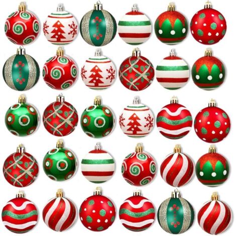 Bardusch-50 boules plastique peintes rouge vert Ø4 cm, décoration sapin intérieure/extérieure