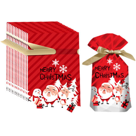 Bardusch-50 sacs cadeaux de Noël à cordon - Sacs cadeaux de fêtes de tailles assorties pour décorations de Noël, sacs d'emballage Père Noël pour friandises, bonbons, fêtes///