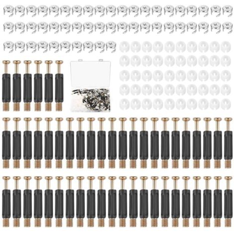 Bardusch - 50 Set 3 in 1 Excentrique Connecteur Meubles, Comprenant Goujons à Visser, M6 x 40 mm Boulons Raccords de Came Connecteur de Meuble, écrous Boulon Connexion de Panneaux pour Placard Armoire