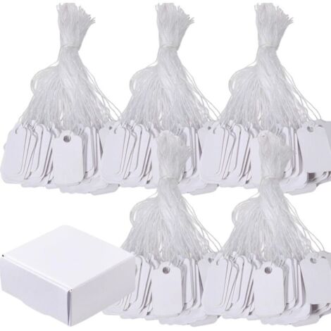 Bardusch-500Pcs Etiquette Prix, 24  15 mm Étiquette Blanches avec Ficelle et Boîte Blanche, Étiquettes de Prix en Papier Vierges Inscriptibles, Etiquette Vetement Bijoux Cadeaux
