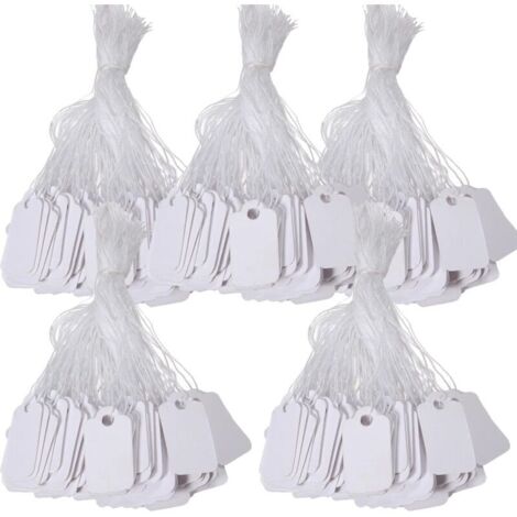 Bardusch 500Pcs Etiquette Prix, 24 x15 mm Étiquette Blanches avec Ficelle, Étiquettes de Prix en Papier Vierges Inscriptibles, Etiquette Vetement Bijoux Cadeaux