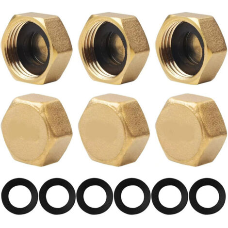 Bardusch - 6 Pcs Bouchon en Laiton Femelle 1/2 Pouce, Bouchon Plomberie, Capuchon Fileté en Laiton, Filetage Femelle 1/2 Pouce pour Raccordements Plomberie Tuyau Eau de Jardin