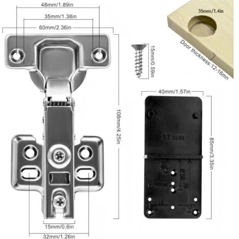 Bardusch - 6 Pièces Charniere Porte Placard 35mm, Charniere Porte Cuisine 110 ° avec 36 Vis et Chercheur de Trous Pour Armoires, Dressing Et Cuisine Moderne