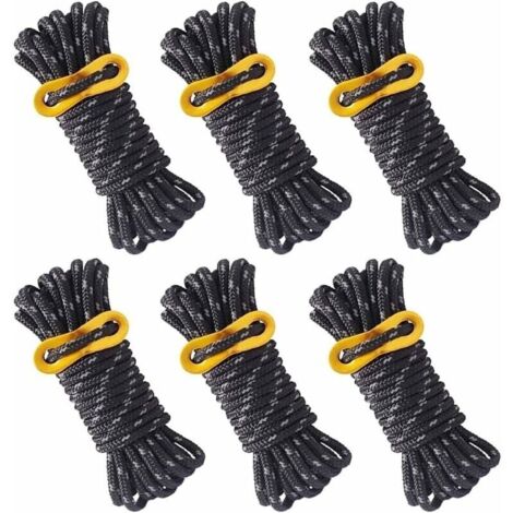 Bardusch-6 Pièces Corde de Tente Réfléchissante Corde Tente Camping 4 m X 5 mm Corde de Tente Noire avec Tendeur Réglable pour Les Tentes d'auvent de Camping en Plein Air