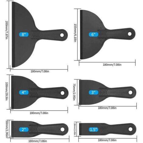 Bardusch-6 Pièces Couteau à Mastic, Spatules Plastique, Outil de Grattoir de Peinture pour Décalcomanies, Papier Peint, Pâtisserie Voiture - 1.5/2/3/4/6/8 Pouces