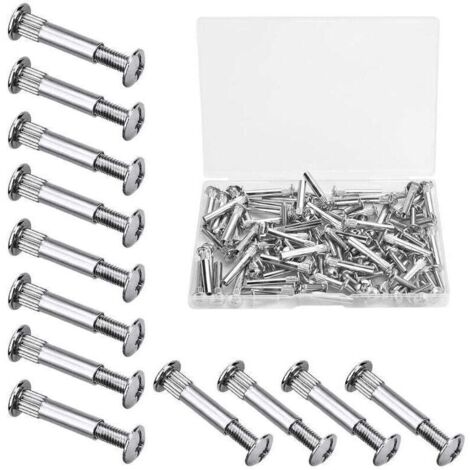 Bardusch-60 PCS M4 Vis Assemblage Meuble Vis de Connexion avec Boulon Vis de Raccordement en Fer Nickelé Vis de Connecteur de Meuble pour Bois de 31 à 40 mm d'Épaisseur, Armoire, Porte, Lit(Argent)