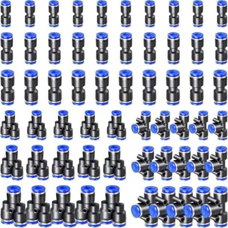 Bardusch-60 Pièces Raccord Pneumatique, Connecteur Pneumatique en Plastique, Raccord Rapide Air Comprimé, Connexions Rapides pour Conduites D'air (4mm/6mm/8mm, Y+T+I Type Combo)