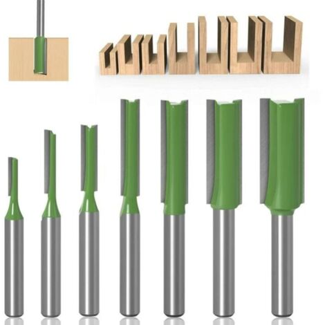 Bardusch 6mm Fraise défonceuse droite, 7 pièces Mèches de routeur droites Fraise à tranchants droits Jeu de mors droits Outils de travail du bois de fraise en bois de carburateur
