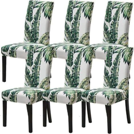 Bardusch-6Pcs Housses de Chaise de Salle à Manger Extensible Universelle, Polyester et Elasthanne, Vert, Feuilles