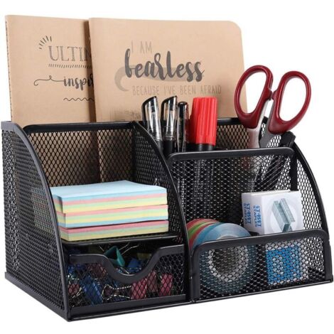 Bardusch-7 Compartiments Métal Organisateur de Bureau Range Bureau Rangement Bureau Pot à Crayon Porte Stylo avec Tiroir,