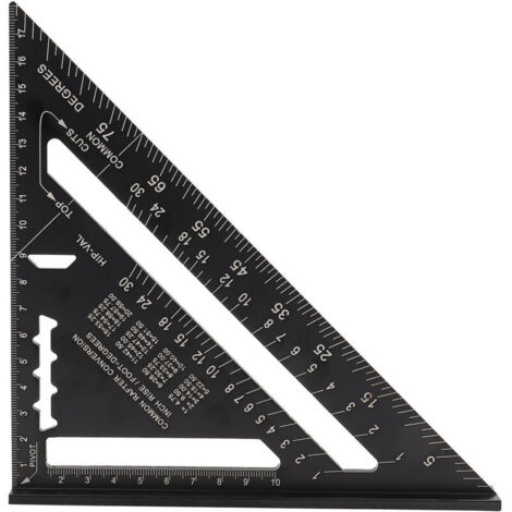 Bardusch - 7" Rapporteur d'angle de triangle, couleur noire, Équerre Triangle Règle d'Angle Rapporteur en alliage d'aluminium (Métrique)