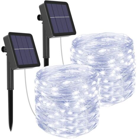Bardusch-8 Éclairage Modes 120 LED Solar String Fée Lumières 2 Pièce, 12 Mètre Longueur, Froid Blanc，halloween, noël, fête [Classe énergétique A+++]