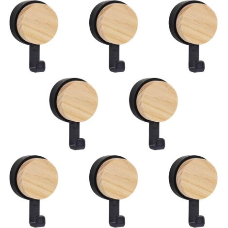 Bardusch-8 pcs patère murale en bois naturel, adhésive sans perçage, pour chambre, salon ou salle de bain
