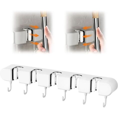 Bardusch-Accroche balai – 5 supports + 6 crochets – sans perçage – sdb/cuisine/jardin – blanc