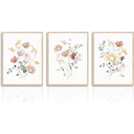 Bardusch Affiche Décorative Murale Fleur Aquarelle Poster Botanique Minimaliste pour Chambre Salon Décoration 30x40cm Lot de 3 Sans Cadre