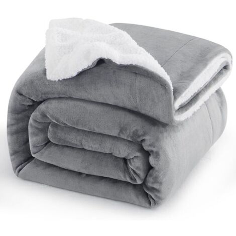 Bardusch-Aisbo Plaid Canape Polaire en Sherpa - Couverture 150x200 Jete de Canape Hiver, Plaid Canapé 150 x 200 Gris Mouton 2 Personnes Doux et Chaude