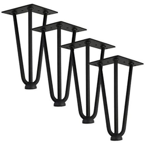 Bardusch-[Améliorer] Lot 4 Pieds de Table en épingle à Cheveux, 25cm Jambes en métal de Bricolage, Trois Barres de Fer, Plus Forte, avec vis et protecteurs de Sol