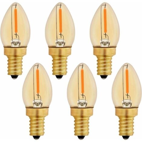 Bardusch-Ampoule LED C7 E12 220V, Ampoule Bougie Edison Vintage E12 0.5W Remplacement 5W, Ampoule à Filament LED E12 Ambre Ampoule Décorative Veilleuse, Blanc Chaud 2200K, Non Dimmable, Lot de 6