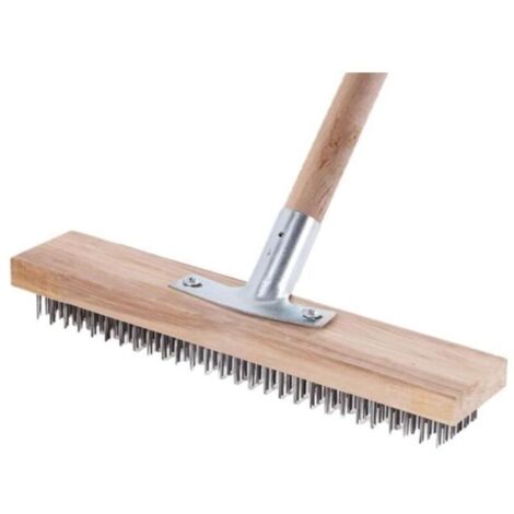 Bardusch - Balai à poils durs, brosse rigide de 30 cm avec manche en bois, brosse à balai métallique portable, réutilisable, balai en fil