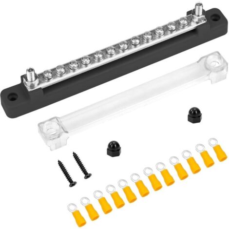 Bardusch - Bloc de Distribution D'alimentation 12V-48V DC Barres de Distribution D'énergie BusBar 150A avec 12 x M4 Boulons de Borne pour Voiture Camion Bateau Noir