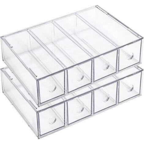 Bardusch-Boîte de rangement de bureau avec tiroirs, boîte de rangement de bureau empilable avec tiroirs amovibles, boîte de rangement transparente pour lunettes de soleil..