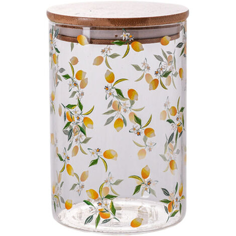 Bardusch-Boîte de rangement multifonctionnelle en verre hermétique avec couvercle en bambou pour thé, café, herbes, sucre, épices - Citron - Lot de 3//.