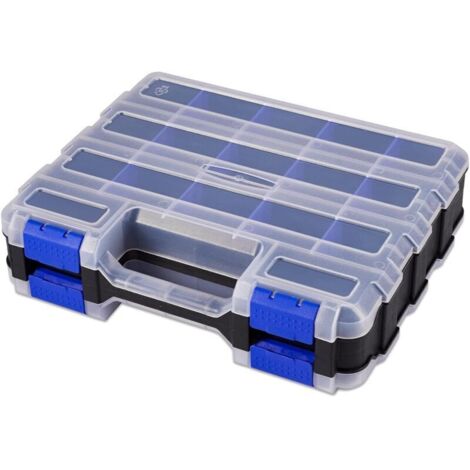 Bardusch - Boîte de rangement pour petites pièces - Organiseur double face - 34 compartiments - Avec séparateurs en plastique amovibles pour vis, écrous, clous, boulons