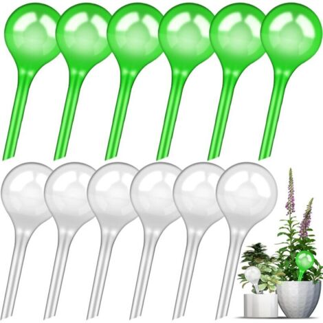 Bardusch-Boules d'Irrigation 12 Pièces Arrosage Plante Vacances,Distributeur Eau Plante,Arrosage Plante Interieur,Bulbes d'Arrosage pour Plantes d'Intérieur et d'Extérieur - Vert et Transparent
